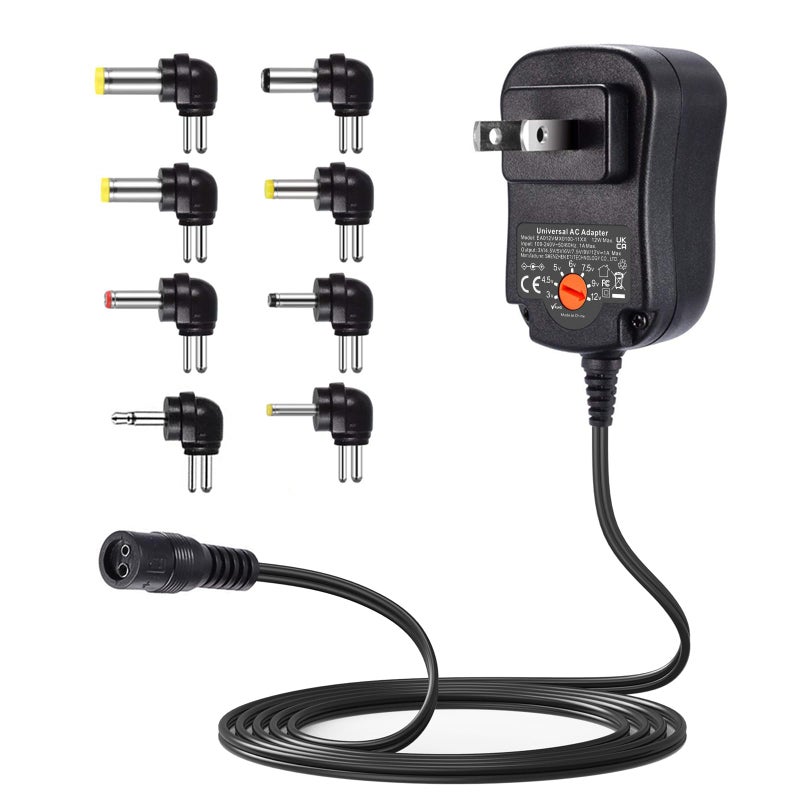 Powseed 12W Universal AC Adapter DC 3V 4.5V 5V 6V 7.5V 9V 12V Power Cord for Household Electronics CCTV IP Camers Routers Speaker Webcam Multi Voltage 1000mA Wall Cord Charger - Image 1